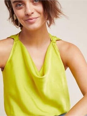 Maeve by Anthropologie Satin Cowl Top - Lime